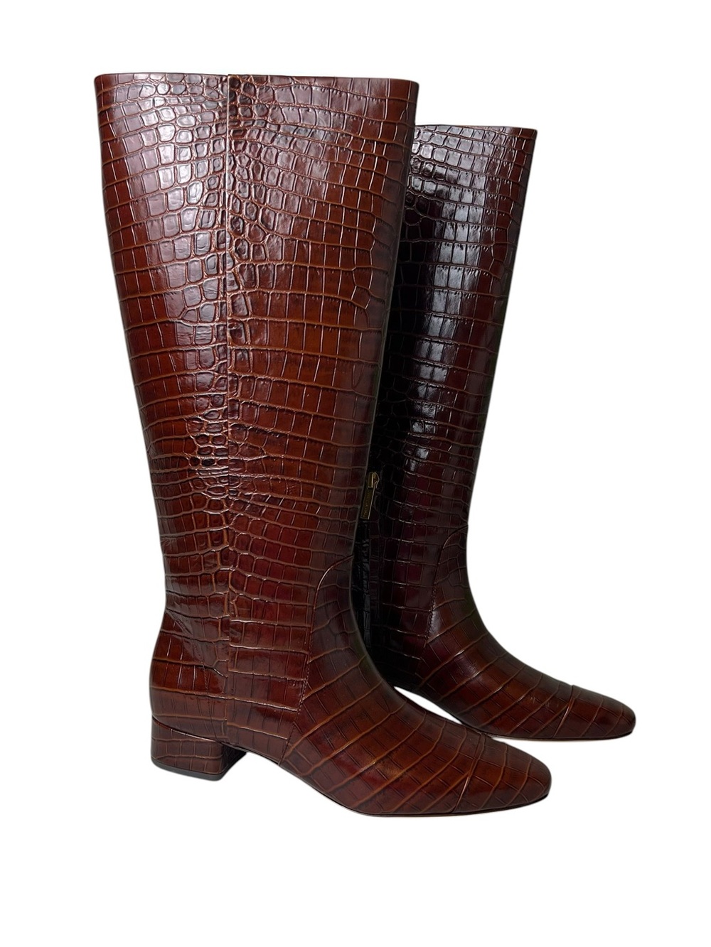 Veronica Beard NEW Cecile Croc Embossed Leather Wide Calf 9.5 Tall Boots